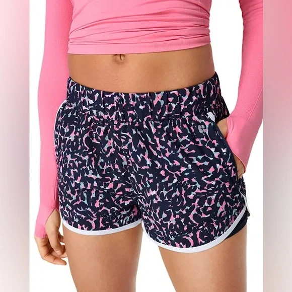 Sweaty Betty On Your Marks 4" Running Shorts size small blue pink white - Picture 2 of 7
